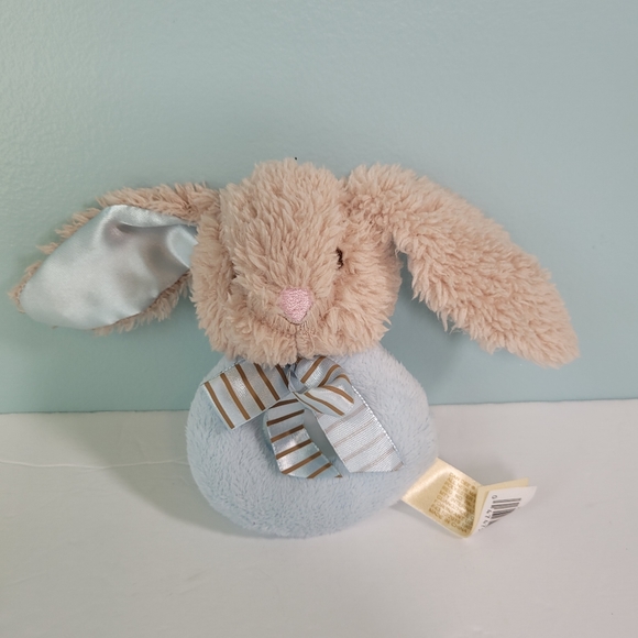 Blue Plush Bunny Grabber Rattle Baby Toy Sewn Eyes Nose Satin Ears & Bow - Picture 10 of 10
